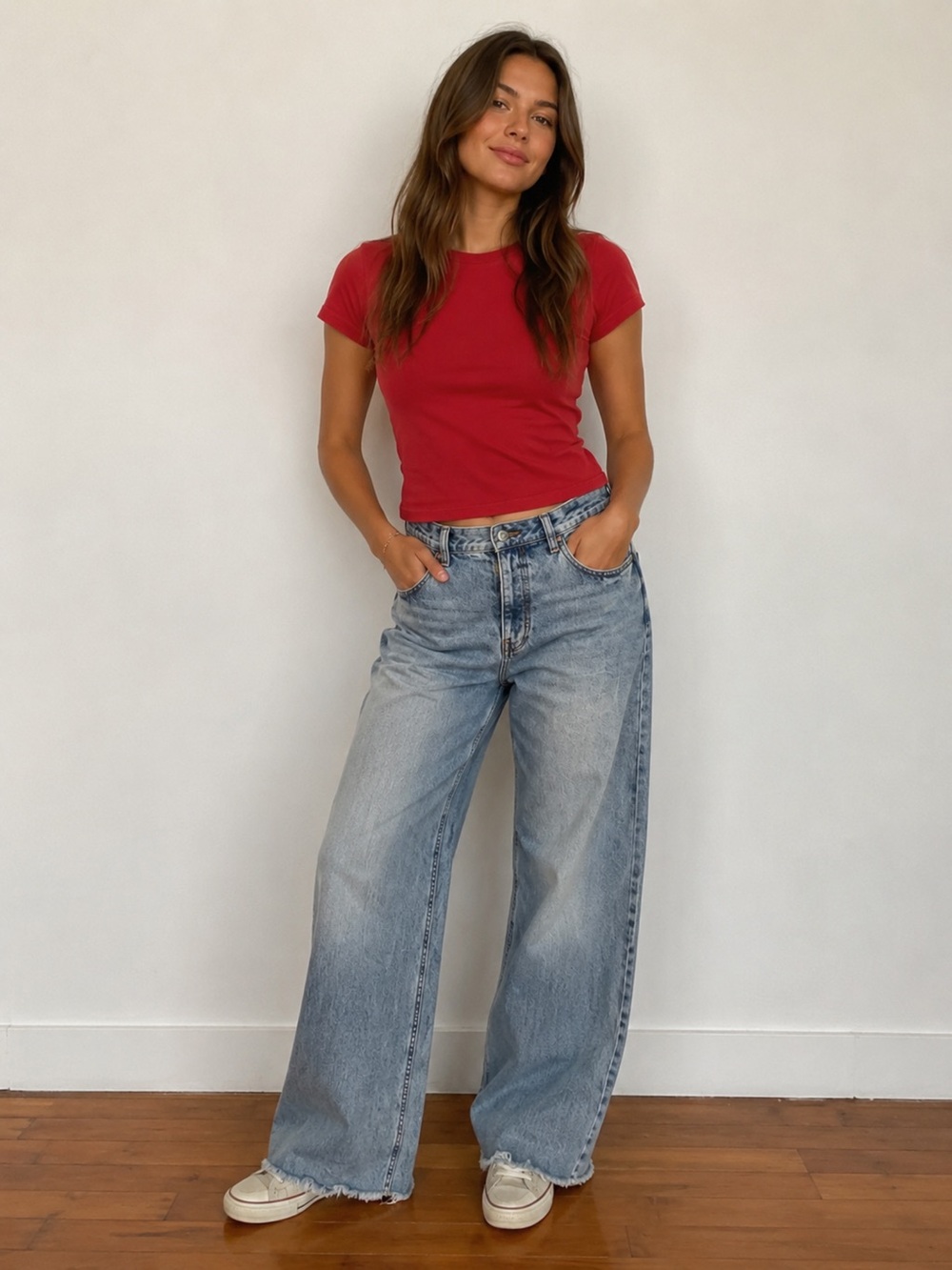 By together wide leg frayed hem jeans